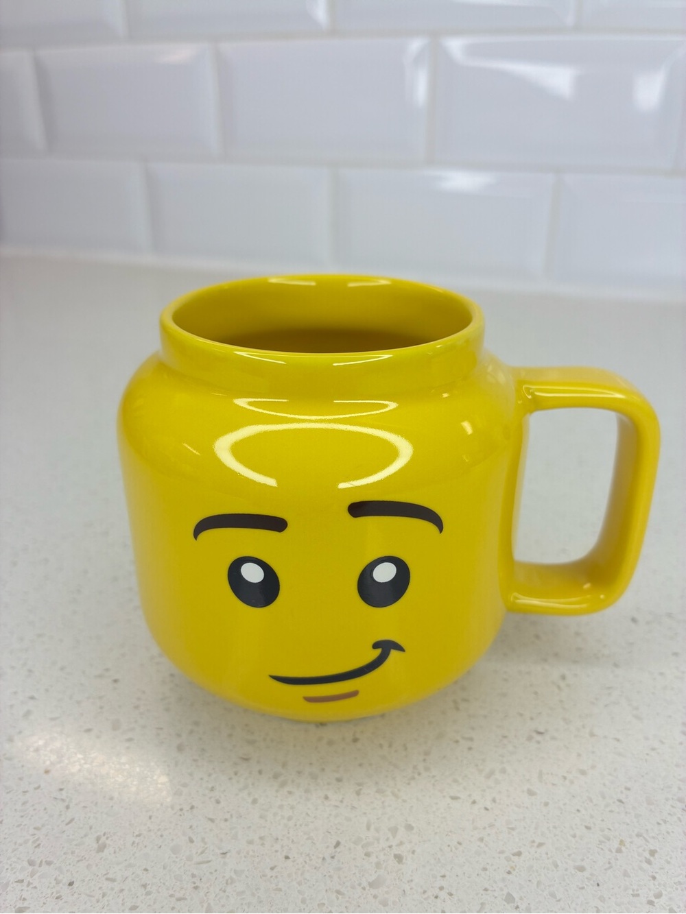 LEGO Minifigure Head Ceramic Mug Yellow Smirk Face Classic Coffee Cup 8.5oz